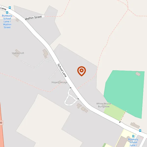 Map showing approximate location: Hope Cottage, School Lane, Bunbury, Cheshire, CW6 9NR