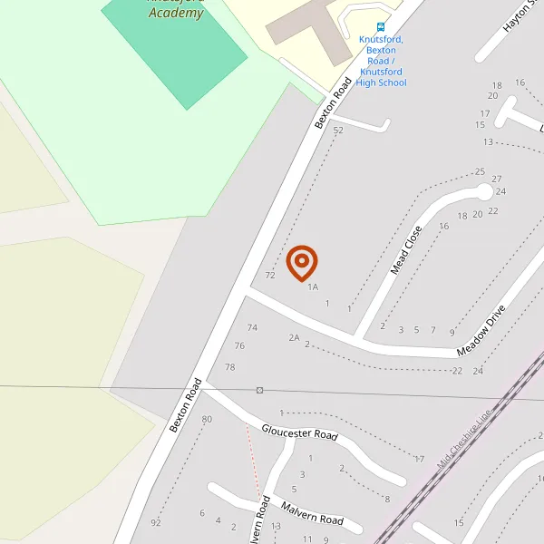 Map showing approximate location: 72, Bexton Road, Knutsford, Cheshire, WA16 0DS