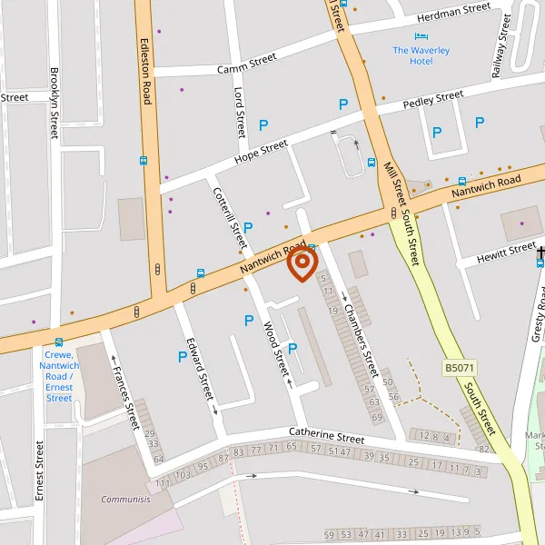 Map showing approximate location: Pavement Outside 82 Nantwich Rd, Crewe C