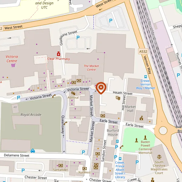 Map showing approximate location: Phone Box, Market Street, Crewe