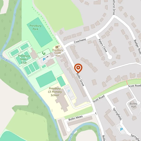 Map showing approximate location: Spittle House, Bollin Grove, Prestbury, Cheshire, SK10 4JJ