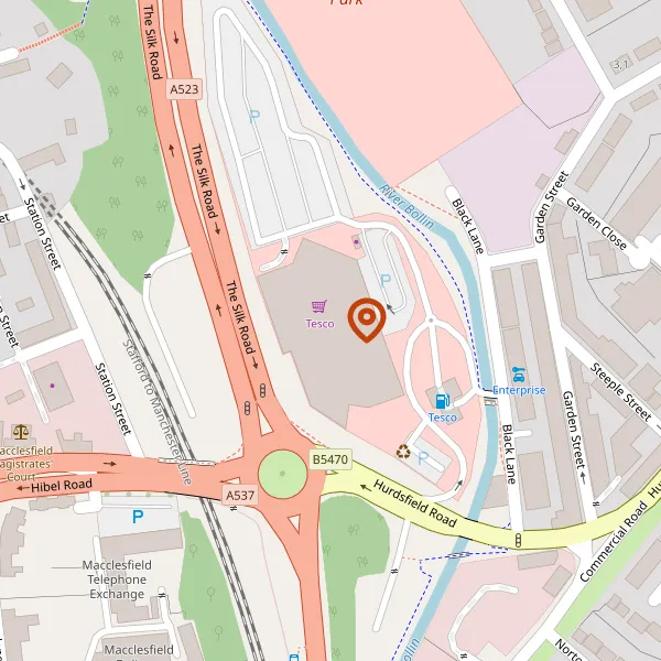 Map showing approximate location: Tesco, Hibel Road, Macclesfield, SK10 2AB