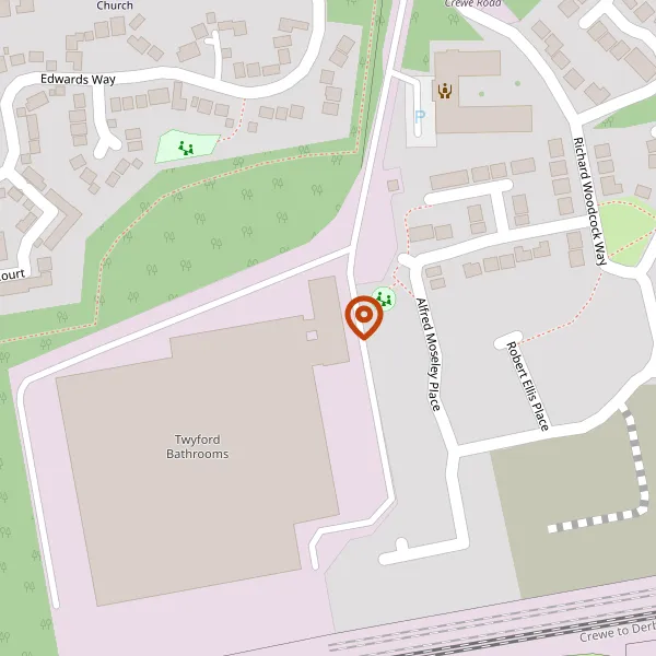 Map showing approximate location: Former Twyford Bathrooms Site, Lynley Lane, Alsager, ST7 2DF