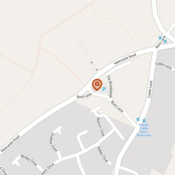 Map showing approximate location: Brook Cottage, Newcastle Road, Hough, CW2 5JS