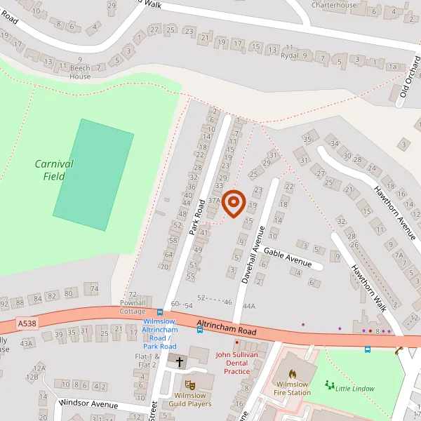 Map showing approximate location: 37A, Park Road, Wilmslow, Cheshire, SK9 5BT