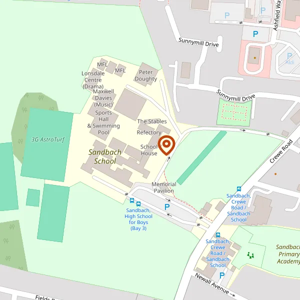 Map showing approximate location: Sandbach School, Crewe Road, Sandbach, Cheshire, CW11 3NS