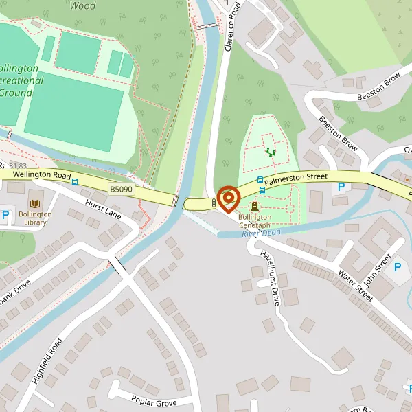 Map showing approximate location: Woodland Area On The Corner Of Palmerston Street And Clarence Road, Bollington