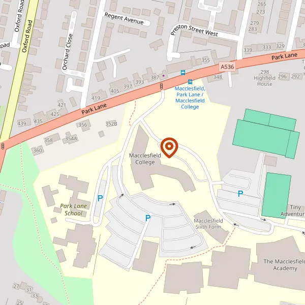 Map showing approximate location: Macclesfield College, Park Lane, Macclesfield, Cheshire, SK11 8LF