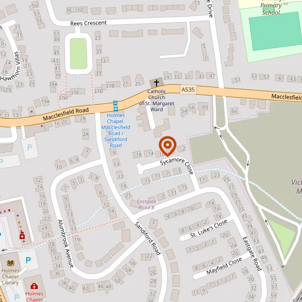 Map showing approximate location: 14, Sycamore Close, Holmes Chapel, Crewe, Cheshire, CW4 7BT