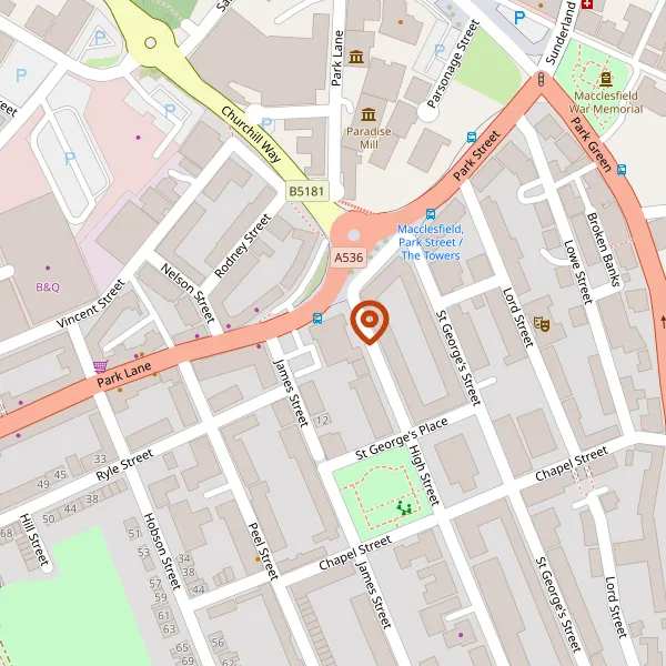 Map showing approximate location: Park Hall, James Street, Macclesfield, Cheshire