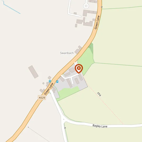 Map showing approximate location: Parcel Of Agricultural Land Off Green Lane, Land Opposite Swanbach Grange, Green Lane, Audlem, Crewe, CW3 0ET