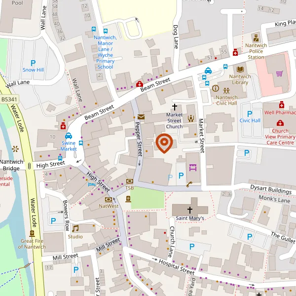 Map showing approximate location: 16, Pepper Street, Nantwich, CW5 5AB