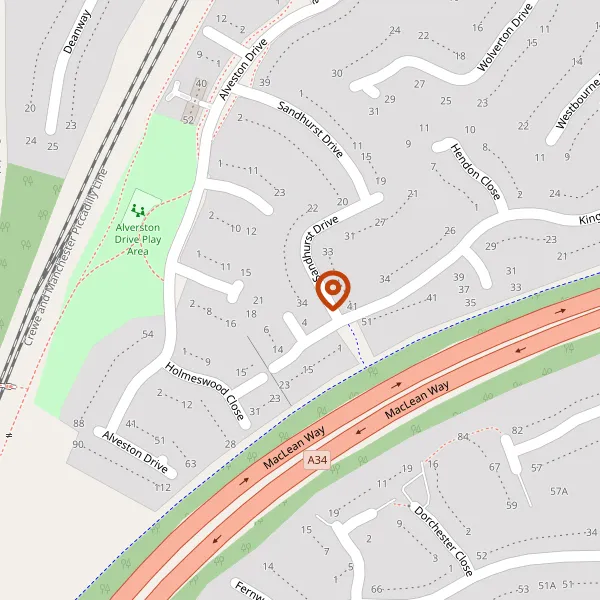 Map showing approximate location: 34, Sandhurst Drive, Wilmslow, Cheshire, SK9 2GP