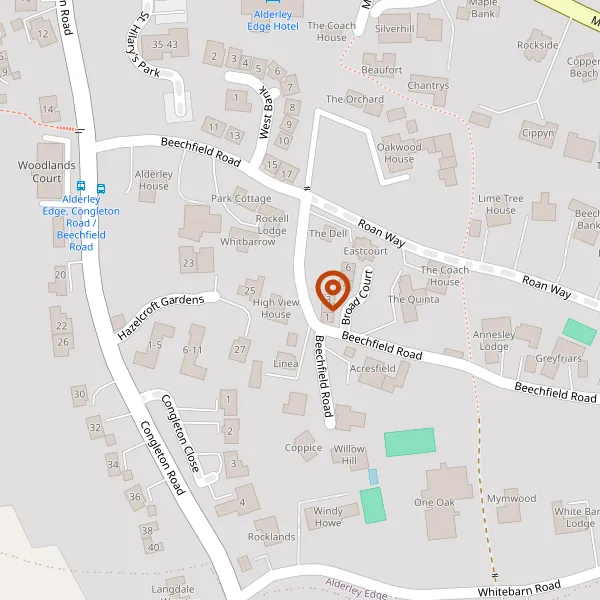 Map showing approximate location: Rokell Lodge, Beechfield Road, Alderley Edge, Cheshire, SK9 7AU