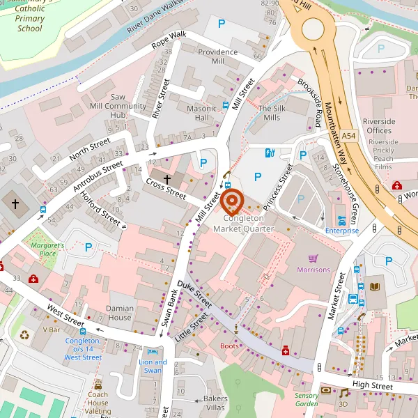 Map showing approximate location: Land Immediately Adjacent Congleton Mark, Land Bound By Princess Street And Mill Street, Congleton, CW12 1AB