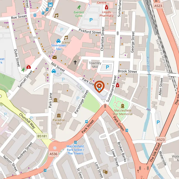 Map showing approximate location: War Memorial, Park Green, Macclesfield, Cheshire