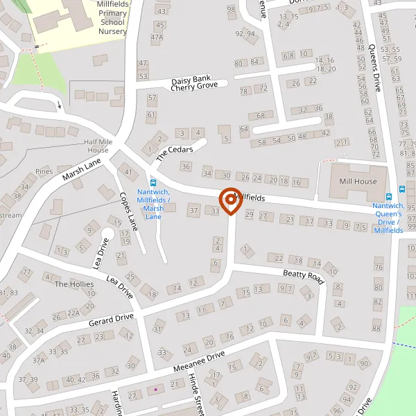 Map showing approximate location: 35, Millfields, Nantwich, CW5 5HR