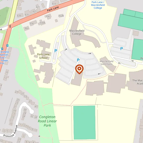 Map showing approximate location: Macclesfield College, Park Lane, Macclesfield, Cheshire, SK11 8LF