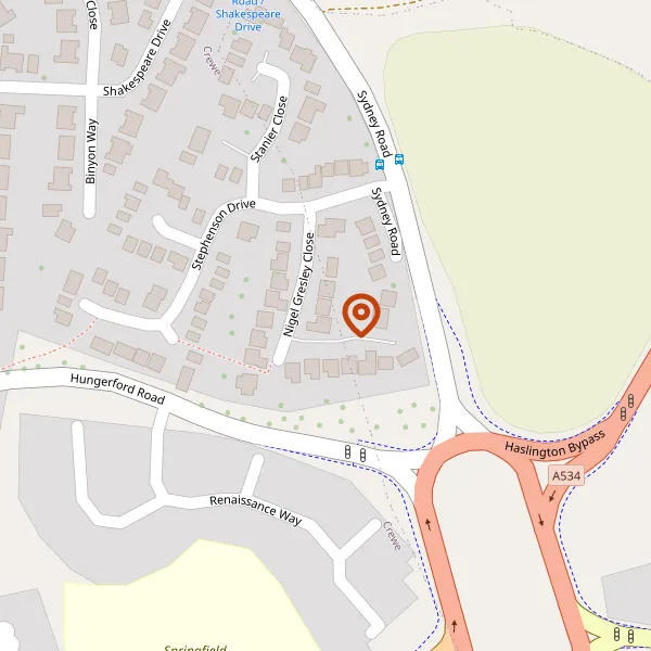 Map showing approximate location: 32, Nigel Gresley Close, Crewe, CW1 5GW