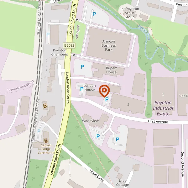 Map showing approximate location: London House, London Road South, Poynton, Stockport, Cheshire, SK12 1YP