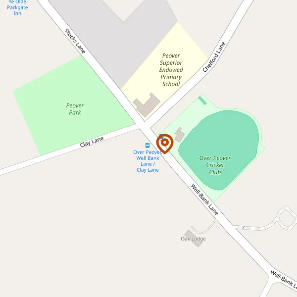 Map showing approximate location: Peover Cricket Club, Well Bank Lane, Over Peover, Cheshire, WA16 8UE