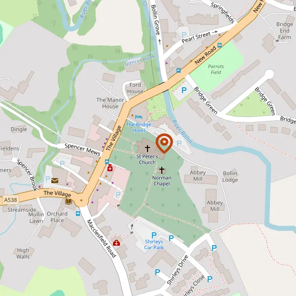 Map showing approximate location: St Peters Church, The Village, Prestbury, SK10 4DG