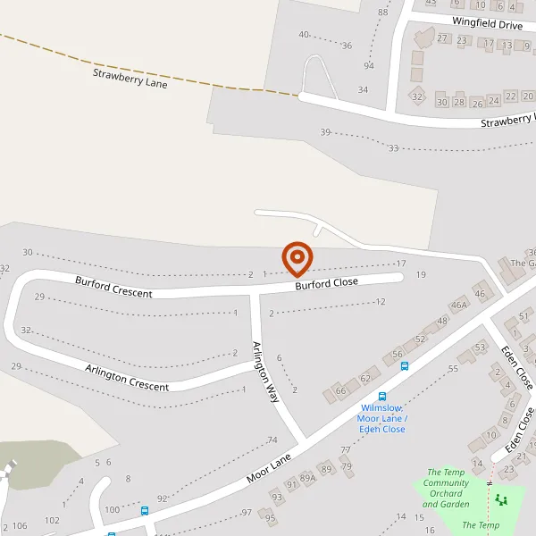 Map showing approximate location: 1, Burford Close, Wilmslow, Cheshire, SK9 6BW