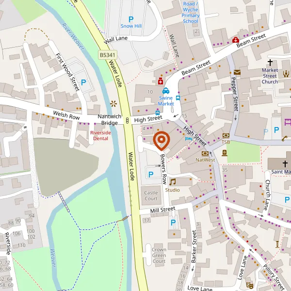 Map showing approximate location: 16 & 18 High Street And 14 -18 Bowers Row, Nantwich, Cheshire