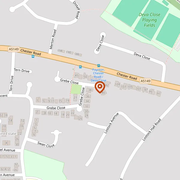 Map showing approximate location: 38, Grebe Close, Poynton, Stockport, Cheshire, SK12 1HU