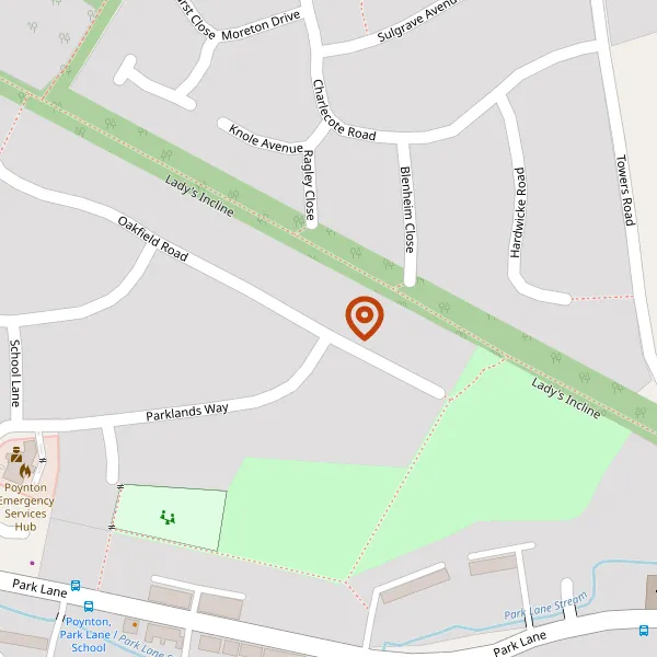 Map showing approximate location: 47, Oakfield Road, Poynton, Stockport, Cheshire, SK12 1AS