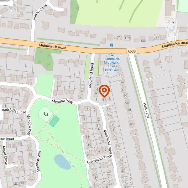 Map showing approximate location: 7, Moorland Road, Sandbach, CW11 3SG