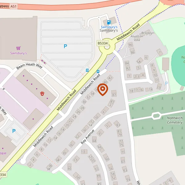 Map showing approximate location: 34, Middlewich Road, Nantwich, CW5 6HL