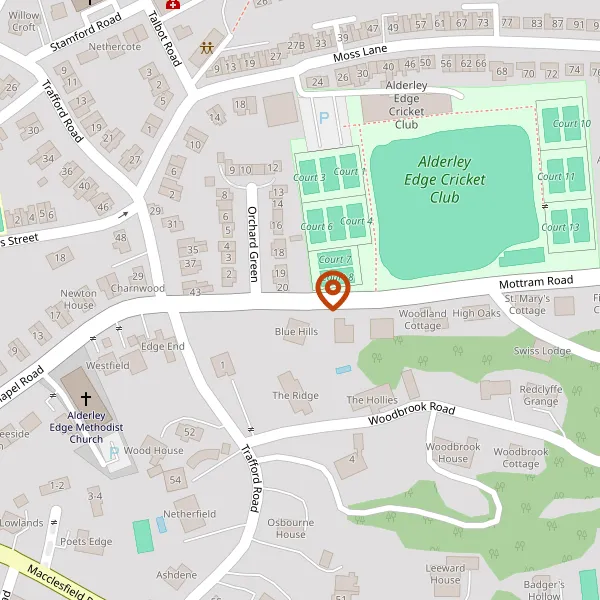 Map showing approximate location: St Marys Cottage, 19, Mottram Road, Alderley Edge, SK9 7DW