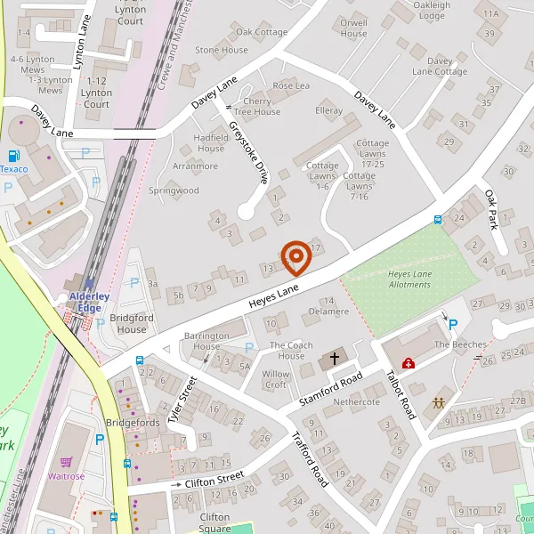 Map showing approximate location: 13, Heyes Lane, Alderley Edge, SK9 7LA