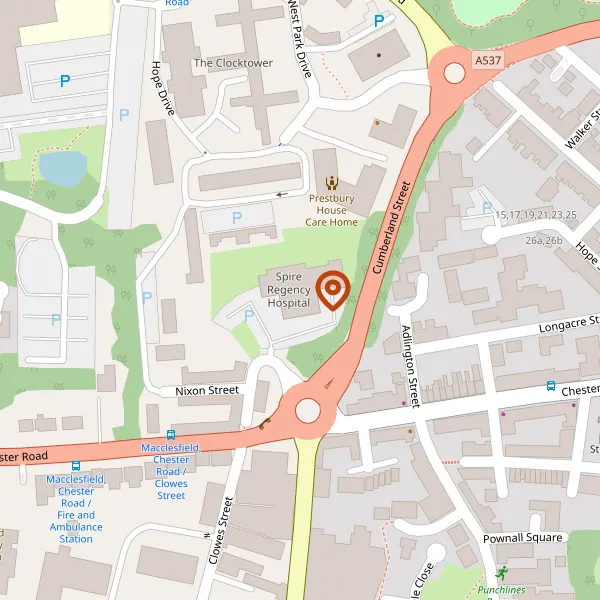 Map showing approximate location: Spire Regency Hospital, West Street, Macclesfield, Cheshire, SK11 8DW