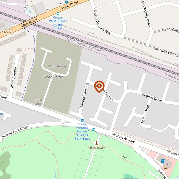 Map showing approximate location: 38, Fairburn Avenue, Crewe, CW2 7SX