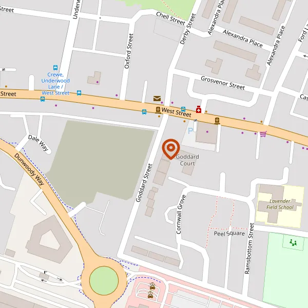 Map showing approximate location: Land At Former Crewe LMR Sports Club, Goddard Street, Crewe, CW1 3HL