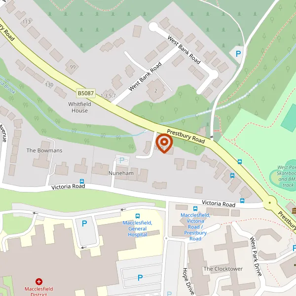 Map showing approximate location: Brook House, 122, Prestbury Road, Macclesfield, Cheshire, SK10 3BN