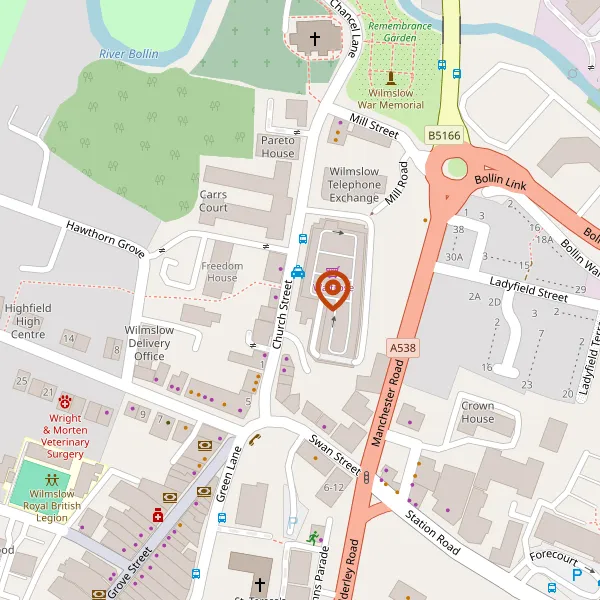 Map showing approximate location: Waitrose Limited, Church Street, Wilmslow, Cheshire, SK9 1AY