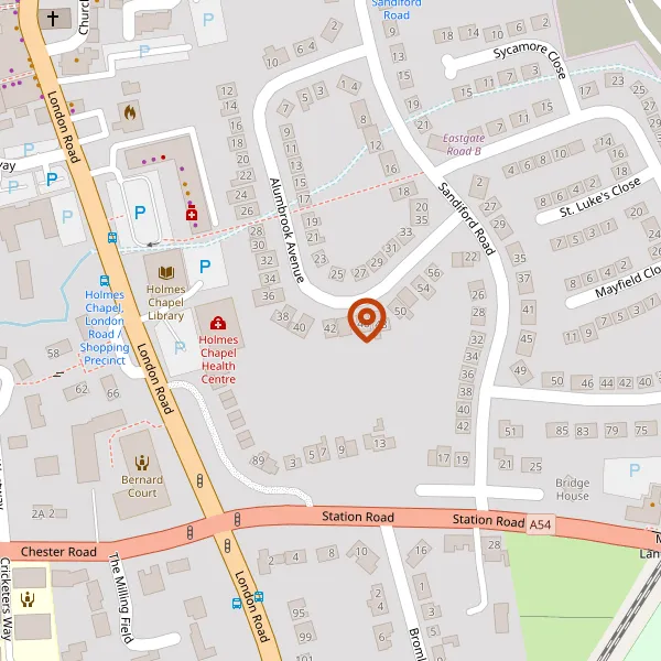 Map showing approximate location: 42, Alumbrook Avenue, Holmes Chapel, Crewe, Cheshire, CW4 7BX