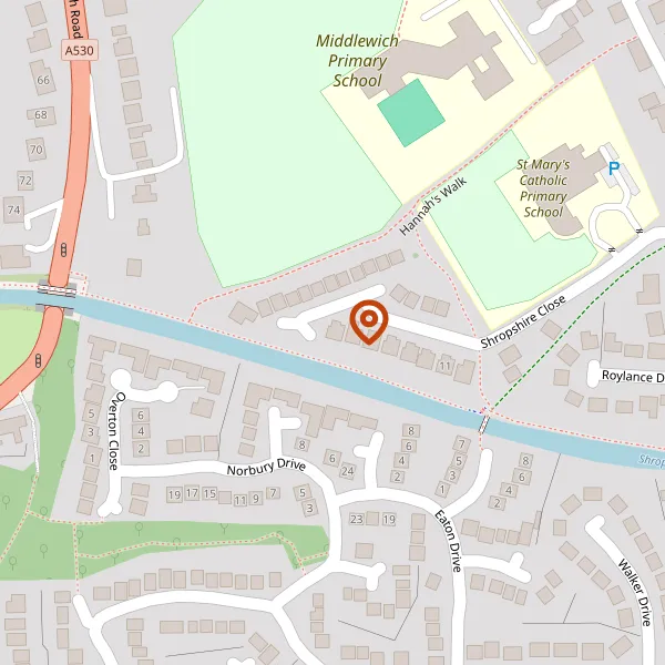 Map showing approximate location: 25, Shropshire Close, Middlewich, CW10 9ES