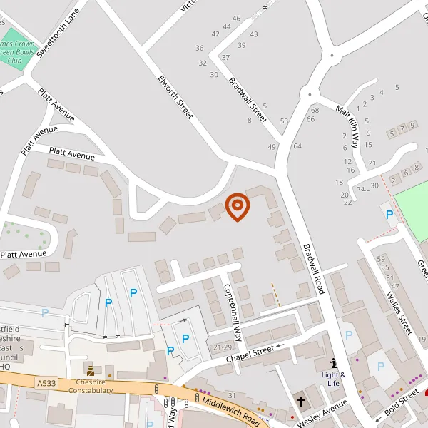 Map showing approximate location: Sunnyside, Moss Lane, Sandbach, CW11 3PL