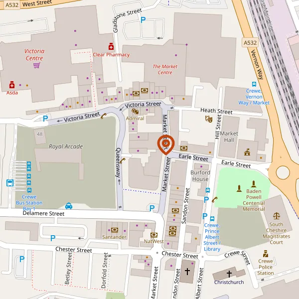 Map showing approximate location: 61-67, Market Street, Crewe, CW1 2EY