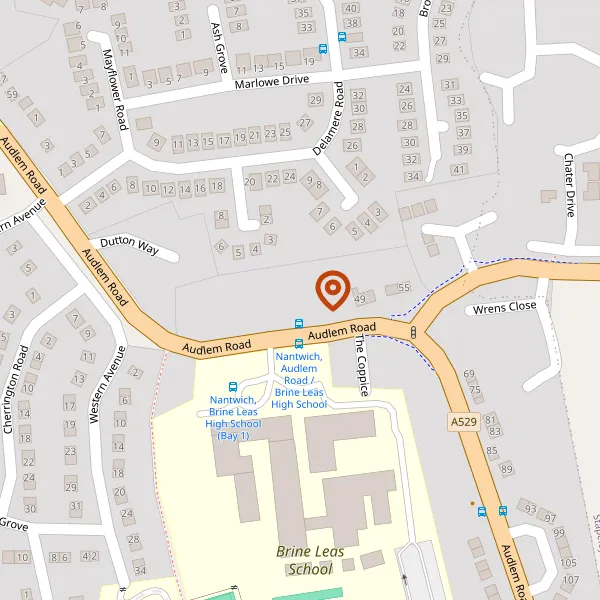 Map showing approximate location: 45, Audlem Road, Nantwich, CW5 7DT