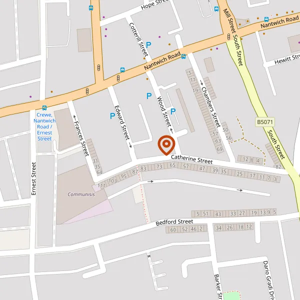 Map showing approximate location: 44, Catherine Street, Crewe, CW2 6HE