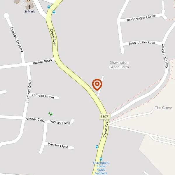 Map showing approximate location: Shavington Green Farm, Crewe Road, Shavington, CW2 5JB