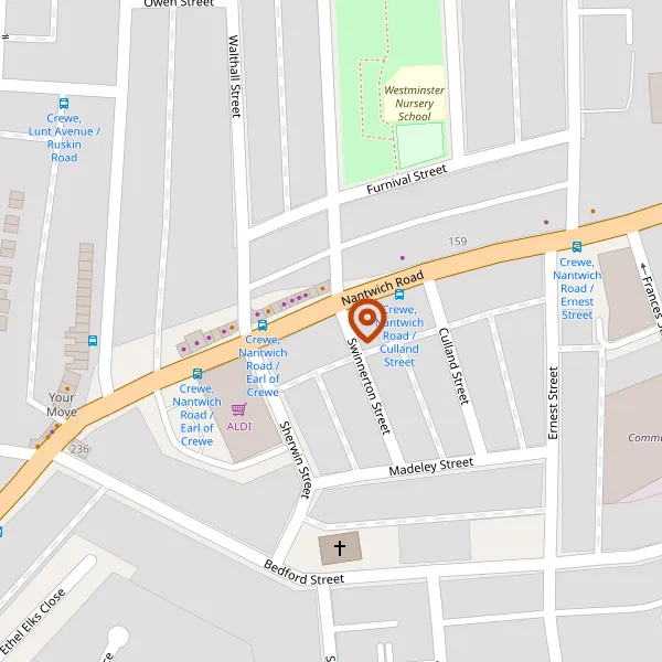 Map showing approximate location: 180, Nantwich Road, Crewe, Cheshire, CW2 6BP