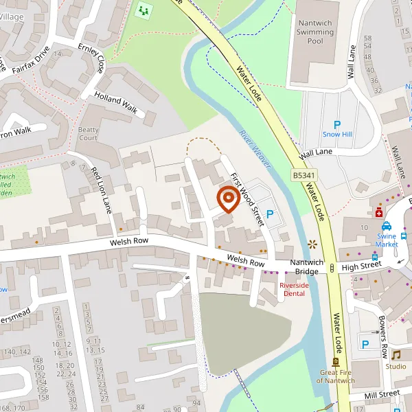 Map showing approximate location: Second Wood Street, Nantwich