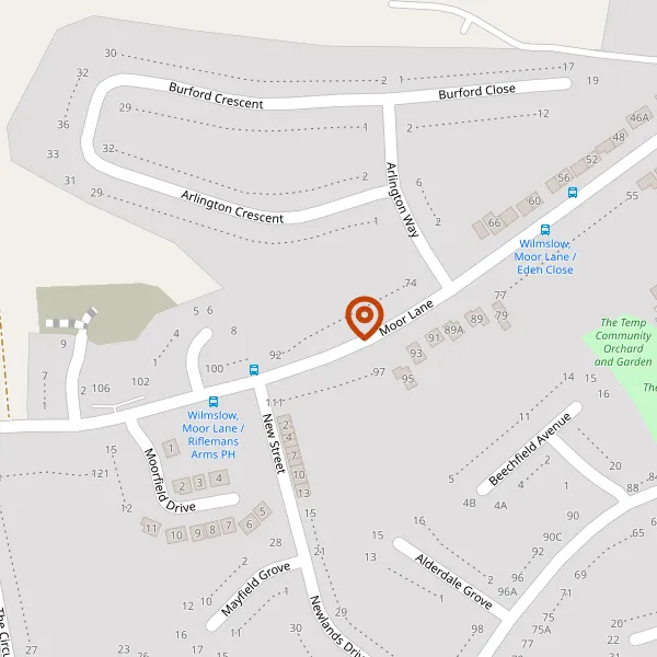 Map showing approximate location: 88, Moor Lane, Wilmslow, SK9 6BR