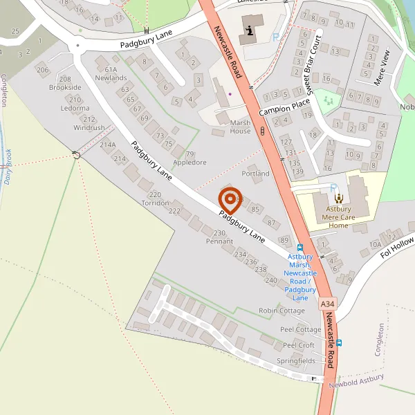 Map showing approximate location: Colwyn, 218, Padgbury Lane, Congleton, Cheshire, CW12 4HU